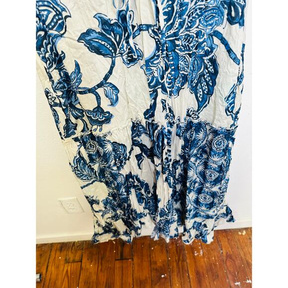 FIFTEEN TWENTY Blue Floral 100% Cotton V-Neck Tiered A-Line Dress Size Small - Picture 6 of 14